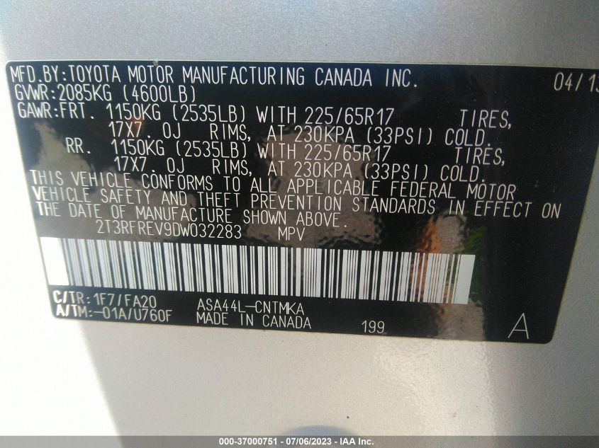 2013 TOYOTA RAV4 XLE - 2T3RFREV9DW032283
