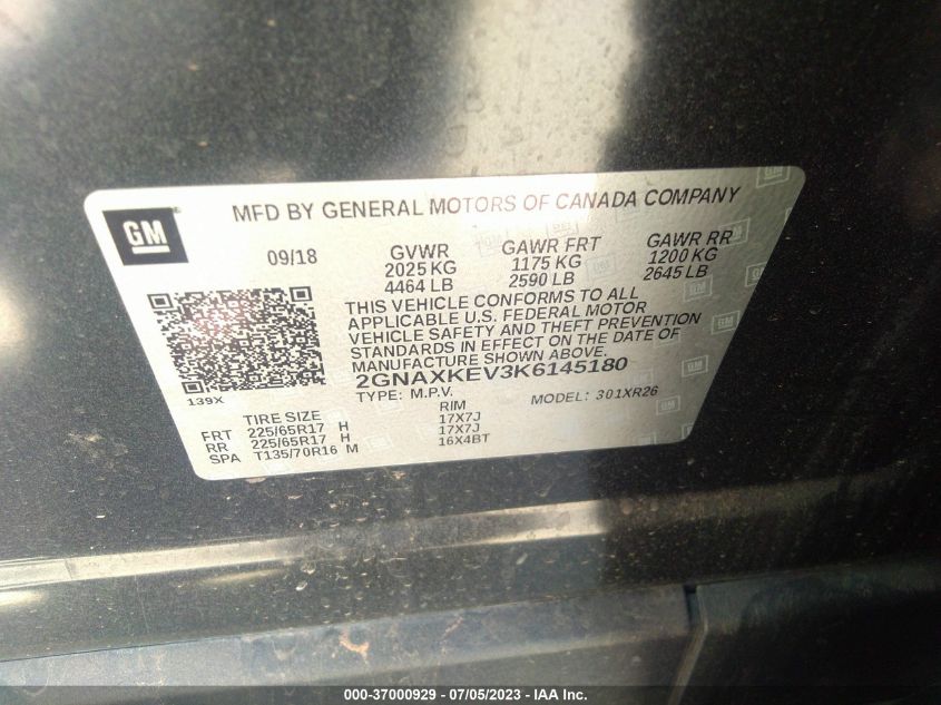 2019 CHEVROLET EQUINOX LT - 2GNAXKEV3K6145180
