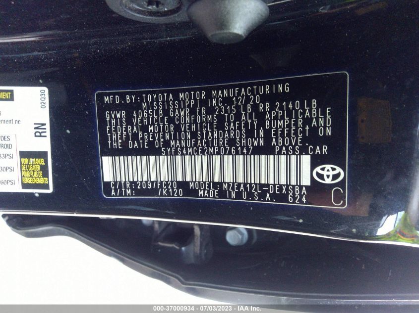 2021 TOYOTA COROLLA SE/NIGHTSHADE/APEX SE - 5YFS4MCE2MP076147