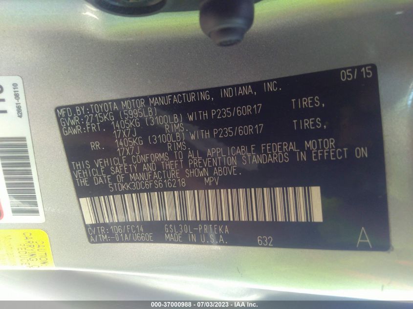 2015 TOYOTA SIENNA LE - 5TDKK3DC6FS616218