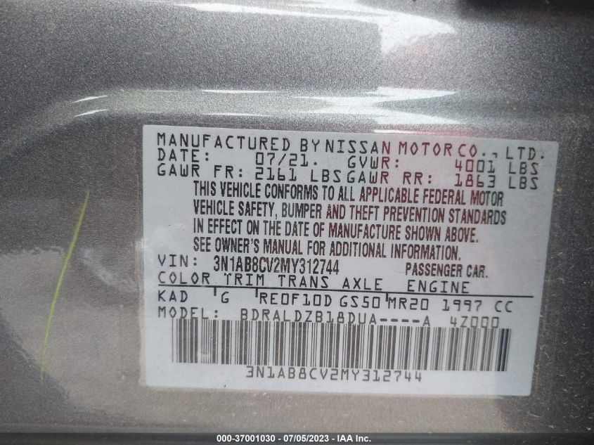 2021 NISSAN SENTRA SV - 3N1AB8CV2MY312744