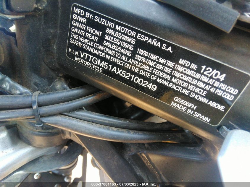 2005 SUZUKI GS500 FK - VTTGM51AX52100249