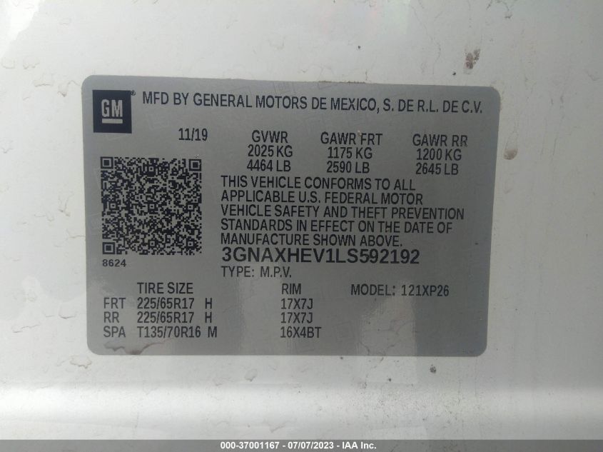 2020 CHEVROLET EQUINOX LS - 3GNAXHEV1LS592192