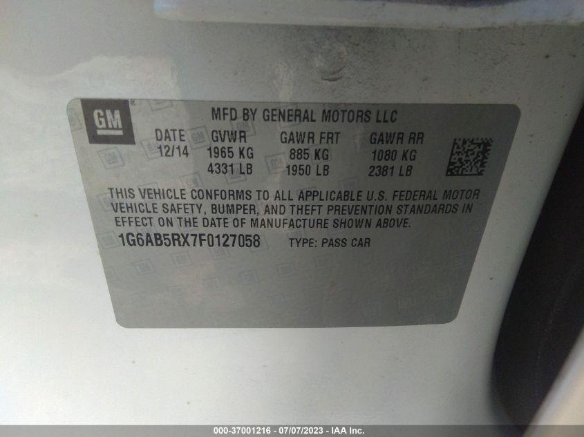 2015 CADILLAC ATS LUXURY - 1G6AB5RX7F0127058