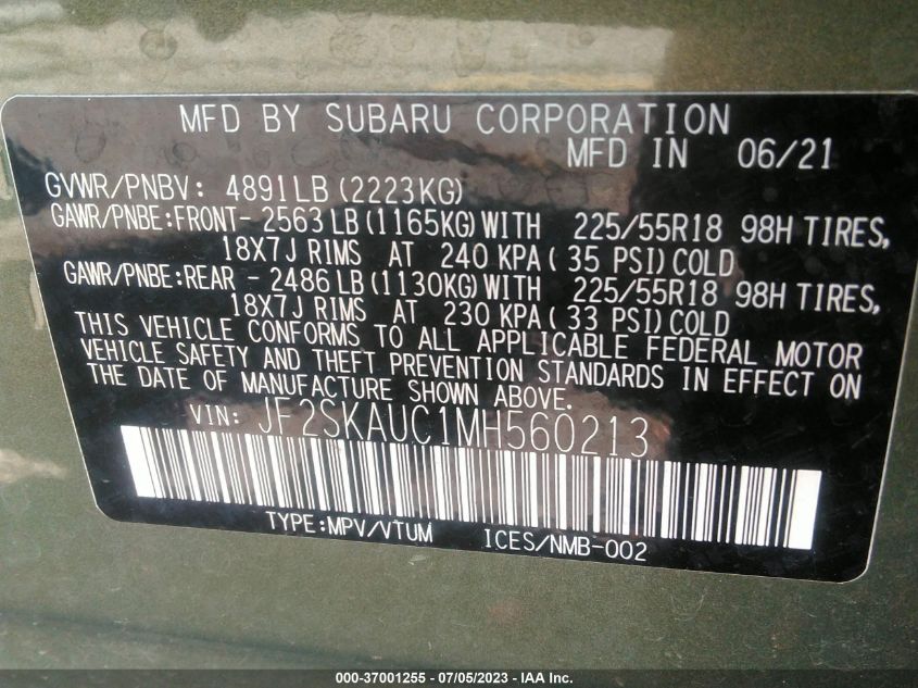 2021 SUBARU FORESTER LIMITED - JF2SKAUC1MH560213