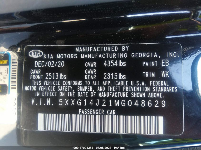 2021 KIA K5 LXS - 5XXG14J21MG048629