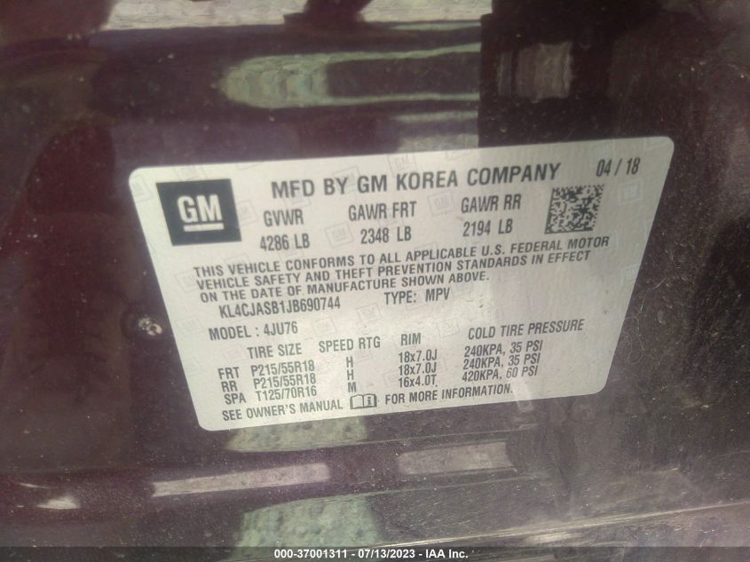 2018 BUICK ENCORE PREFERRED - KL4CJASB1JB690744