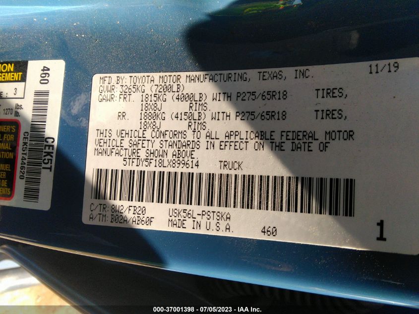2020 TOYOTA TUNDRA 4WD SR5/TRD PRO - 5TFDY5F18LX899614