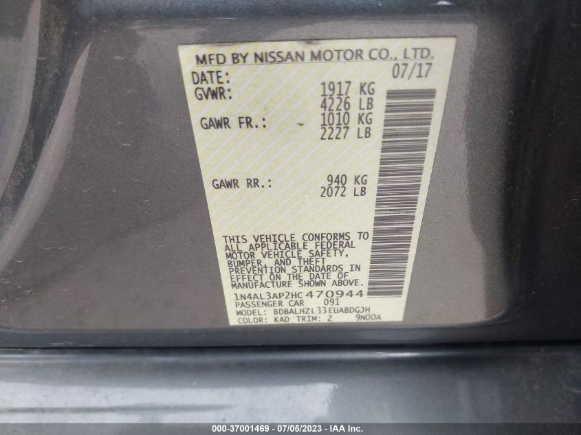 2017 NISSAN ALTIMA 2.5 SR - 1N4AL3AP2HC470944