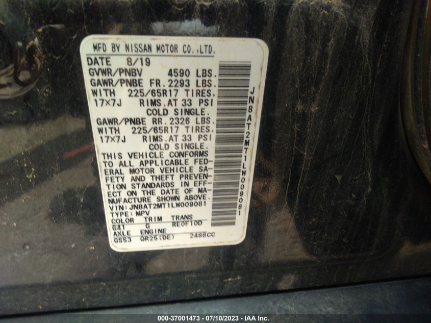 2020 NISSAN ROGUE S - JN8AT2MT1LW009081