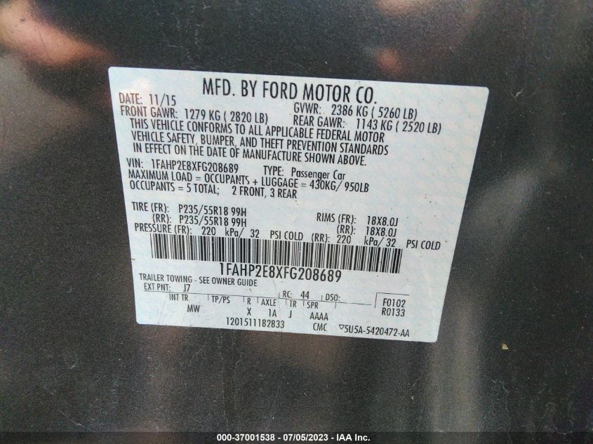 2015 FORD TAURUS SEL - 1FAHP2E8XFG208689