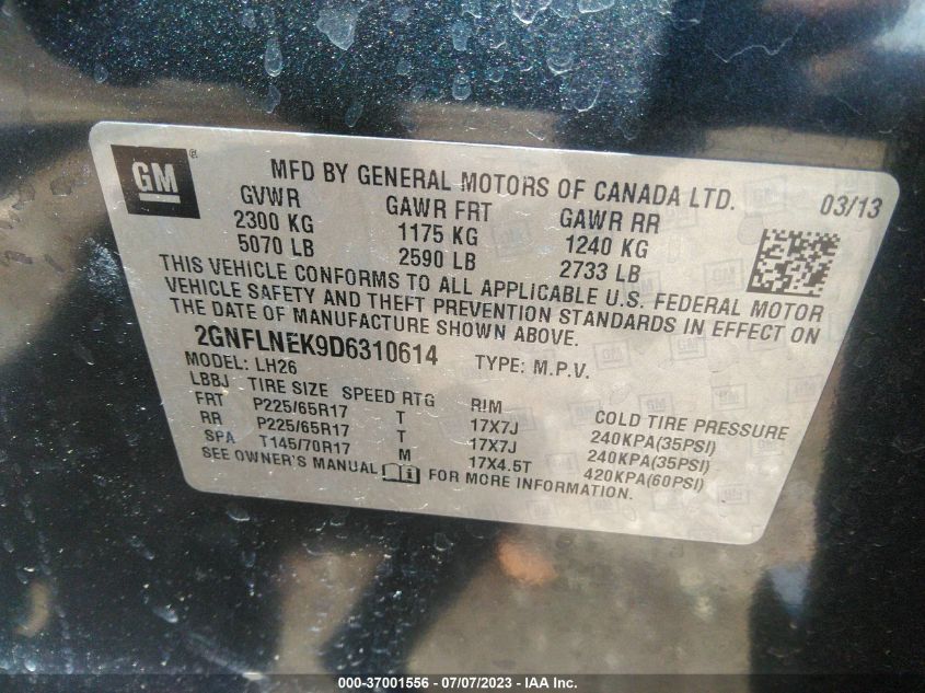 2013 CHEVROLET EQUINOX LT - 2GNFLNEK9D6310614