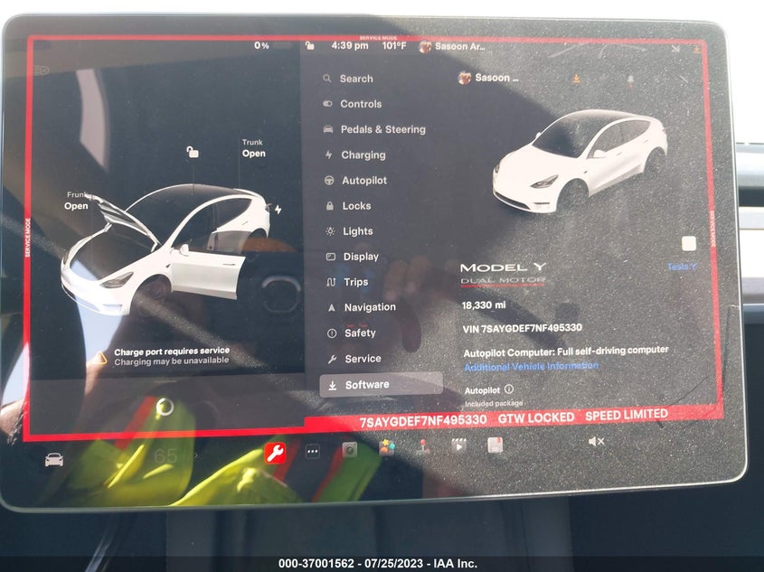 VIN 7SAYGDEF7NF495330 2022 TESLA MODEL Y PERFORMANCE