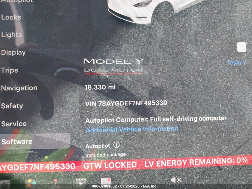 VIN 7SAYGDEF7NF495330 2022 TESLA MODEL Y PERFORMANCE
