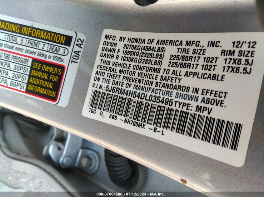 2013 HONDA CR-V EX - 5J6RM4H54DL035495