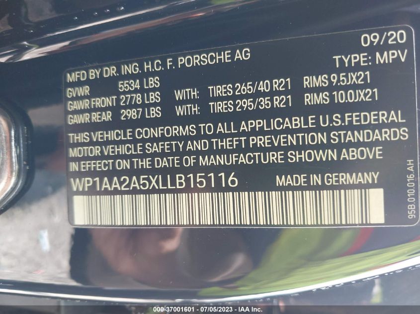 2020 PORSCHE MACAN - WP1AA2A5XLLB15116