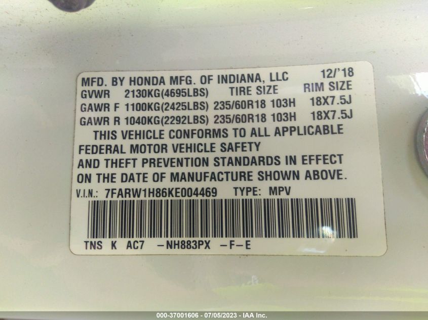2019 HONDA CR-V EX-L - 7FARW1H86KE004469