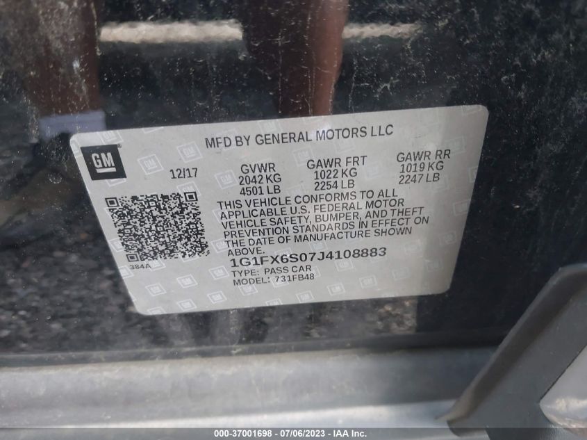 2018 CHEVROLET BOLT EV PREMIER 1G1FX6S07J4108883
