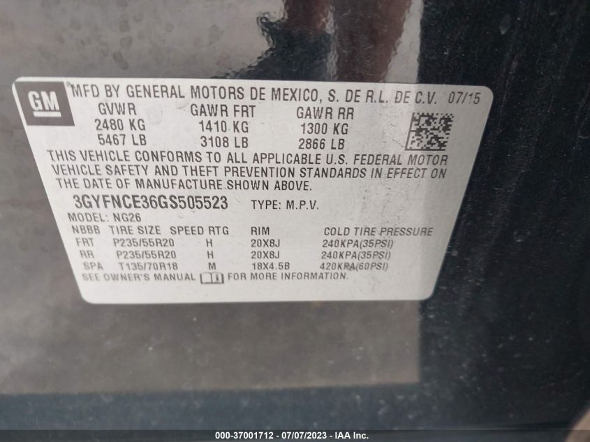 2016 CADILLAC SRX PERFORMANCE COLLECTION - 3GYFNCE36GS505523