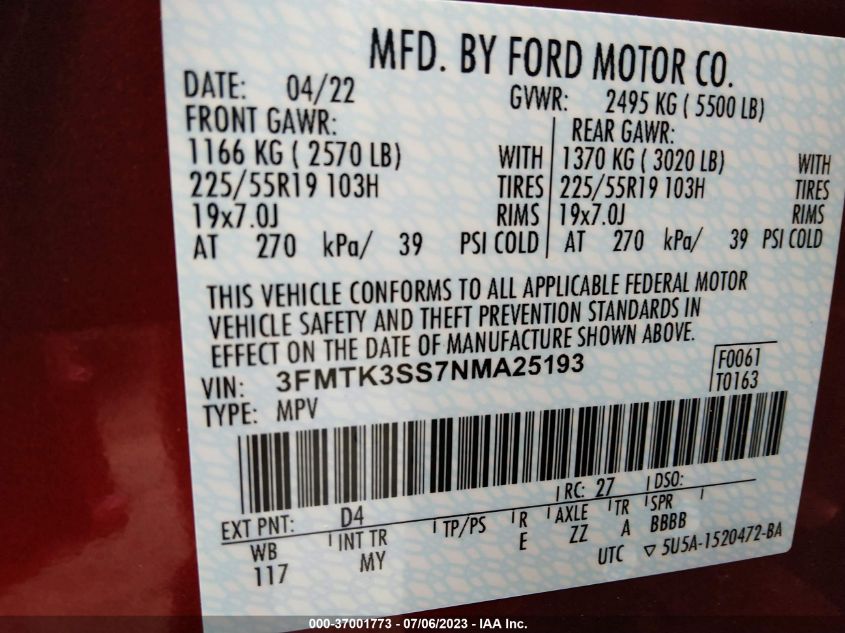 2022 FORD MUSTANG MACH-E PREMIUM - 3FMTK3SS7NMA25193