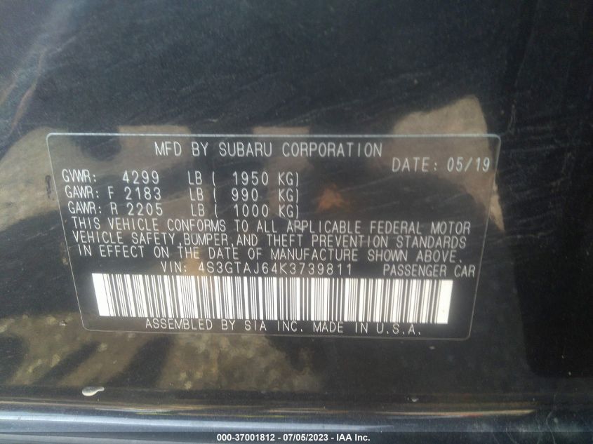 2019 SUBARU IMPREZA SPORT - 4S3GTAJ64K3739811
