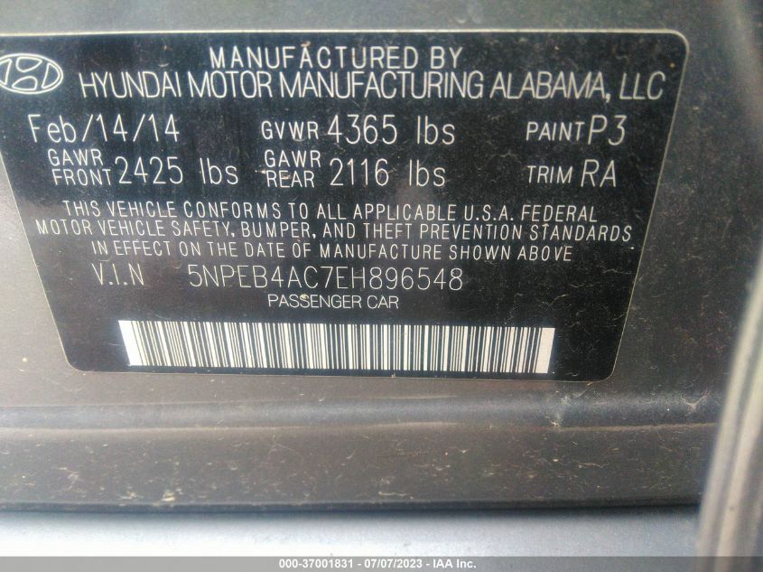 2014 HYUNDAI SONATA GLS - 5NPEB4AC7EH896548