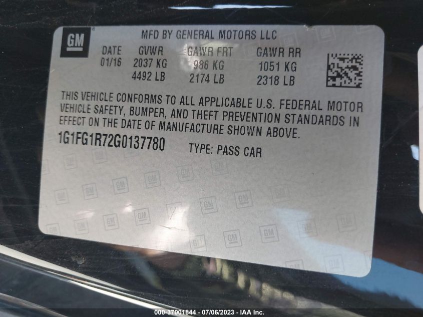 2016 CHEVROLET CAMARO 2SS - 1G1FG1R72G0137780