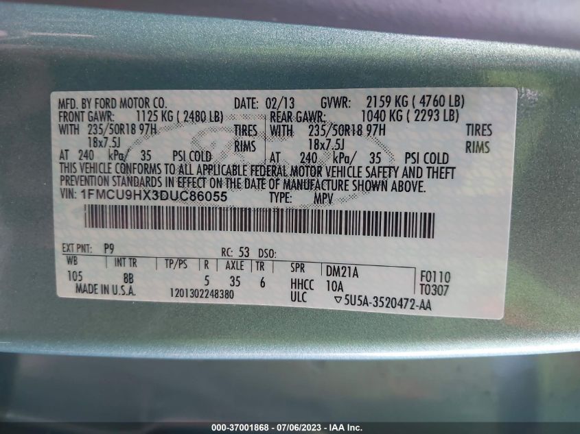 2013 FORD ESCAPE SEL - 1FMCU9HX3DUC86055