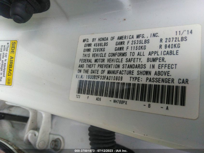 2015 ACURA TLX V6 - 19UUB2F33FA010809