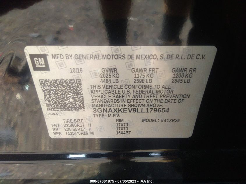 2020 CHEVROLET EQUINOX LT - 3GNAXKEV9LL179654