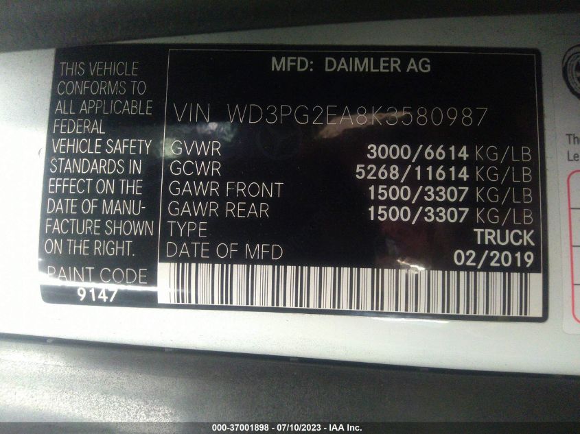 2019 MERCEDES-BENZ METRIS CARGO VAN WD3PG2EA8K3580987