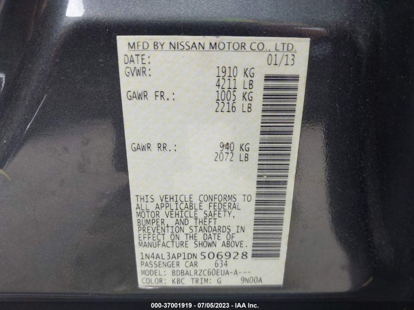 2013 NISSAN ALTIMA 2.5 S - 1N4AL3AP1DN506928