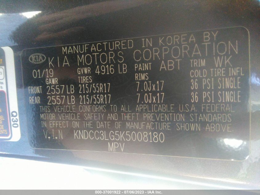 2019 KIA NIRO EV EX KNDCC3LG5K5008180