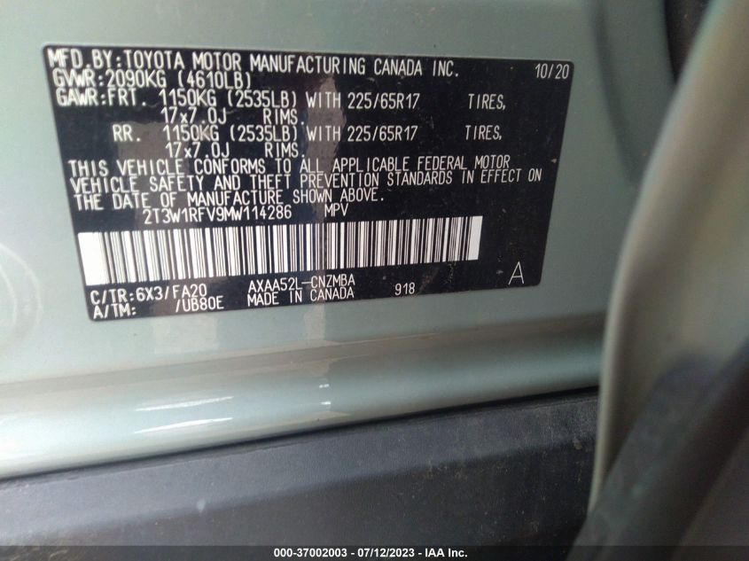 2021 TOYOTA RAV4 XLE - 2T3W1RFV9MW114286