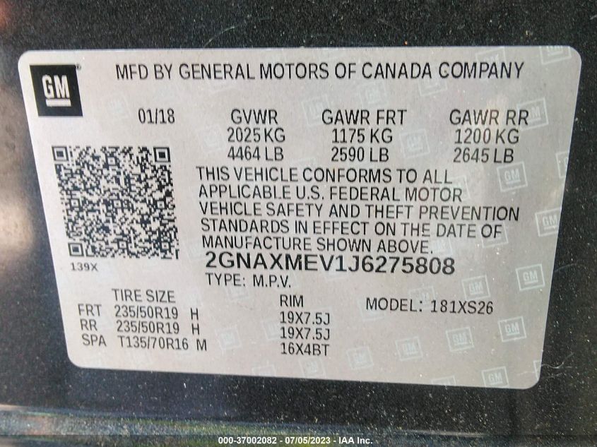 2018 CHEVROLET EQUINOX PREMIER - 2GNAXMEV1J6275808