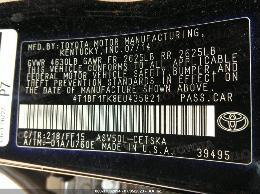 2014 TOYOTA CAMRY L/LE/XLE/SE/SE SPORT - 4T1BF1FK8EU435821