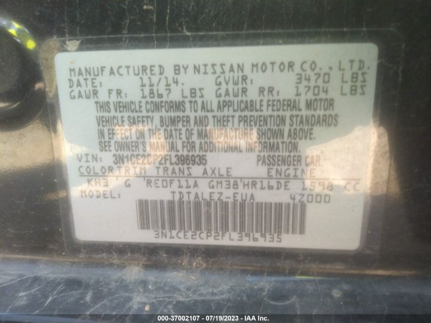 2015 NISSAN VERSA NOTE SL - 3N1CE2CP2FL396935