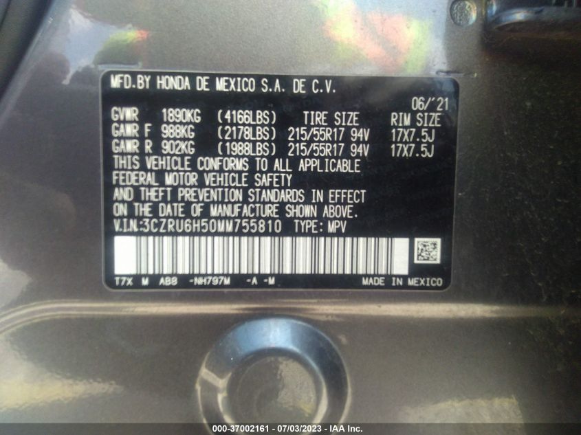 2021 HONDA HR-V EX - 3CZRU6H50MM755810