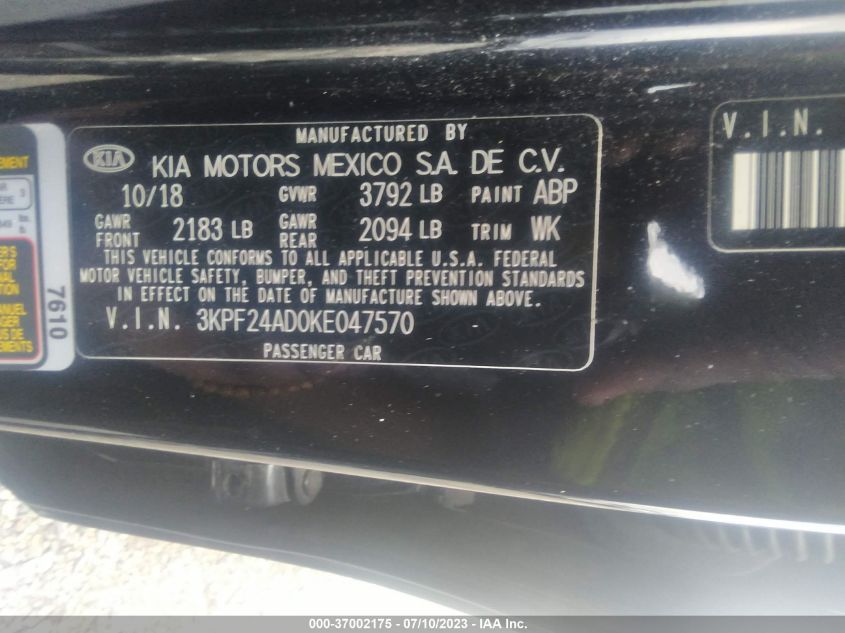 2019 KIA FORTE LXS - 3KPF24AD0KE047570
