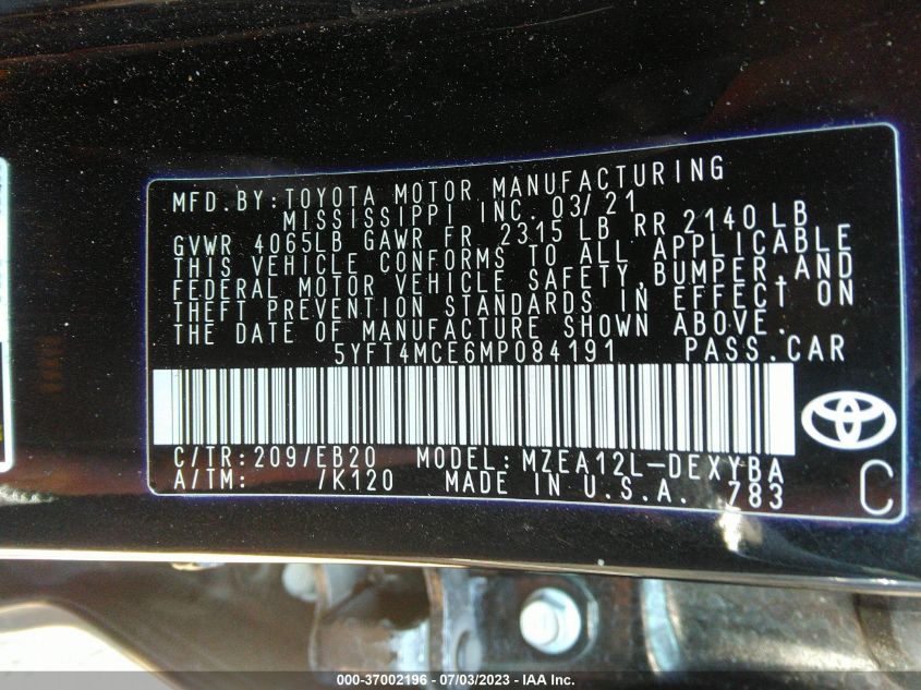 2021 TOYOTA COROLLA XSE/APEX XSE - 5YFT4MCE6MP084191