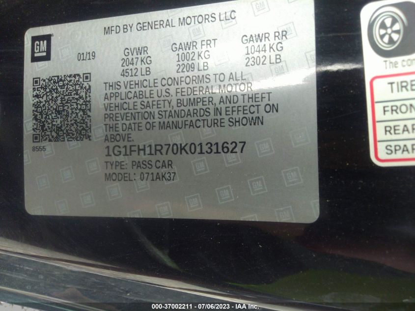 2019 CHEVROLET CAMARO SS - 1G1FH1R70K0131627