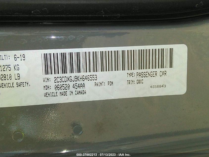 2019 DODGE CHARGER SCAT PACK - 2C3CDXGJ9KH646553