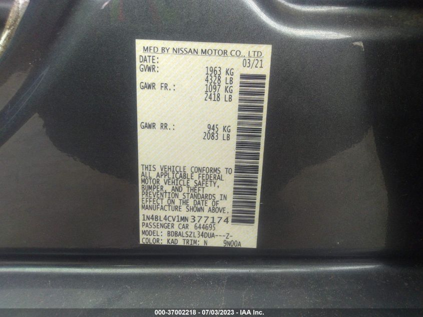 2021 NISSAN ALTIMA 2.5 SR - 1N4BL4CV1MN377174