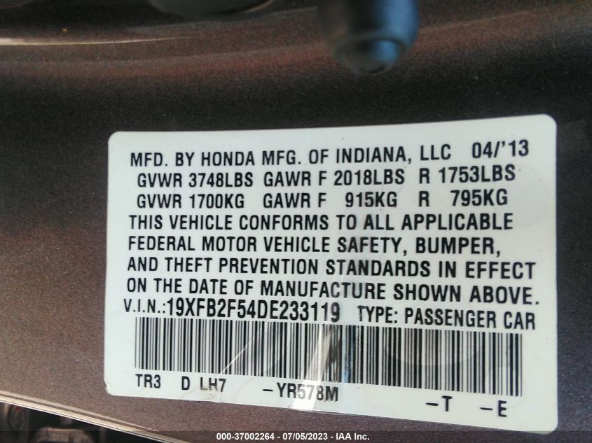 2013 HONDA CIVIC SDN LX - 19XFB2F54DE233119