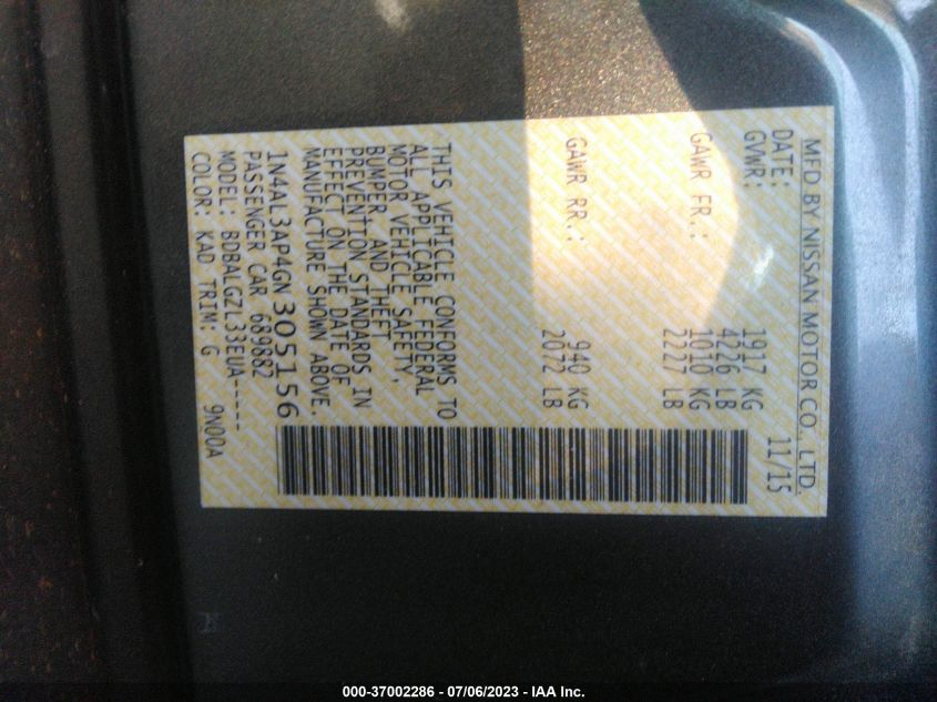 2016 NISSAN ALTIMA 2.5 S - 1N4AL3AP4GN305156