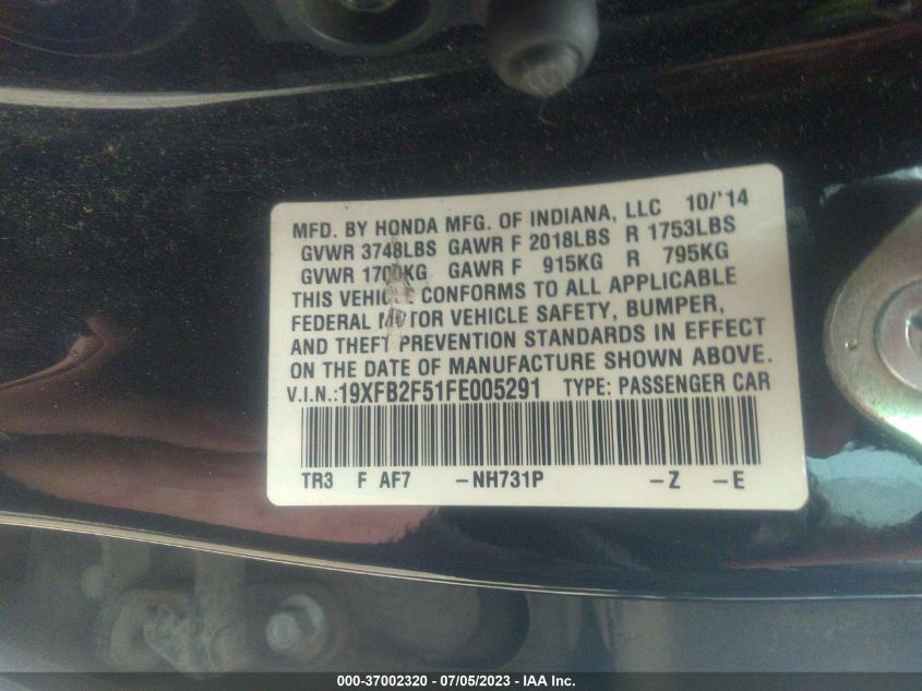2015 HONDA CIVIC SEDAN LX - 19XFB2F51FE005291
