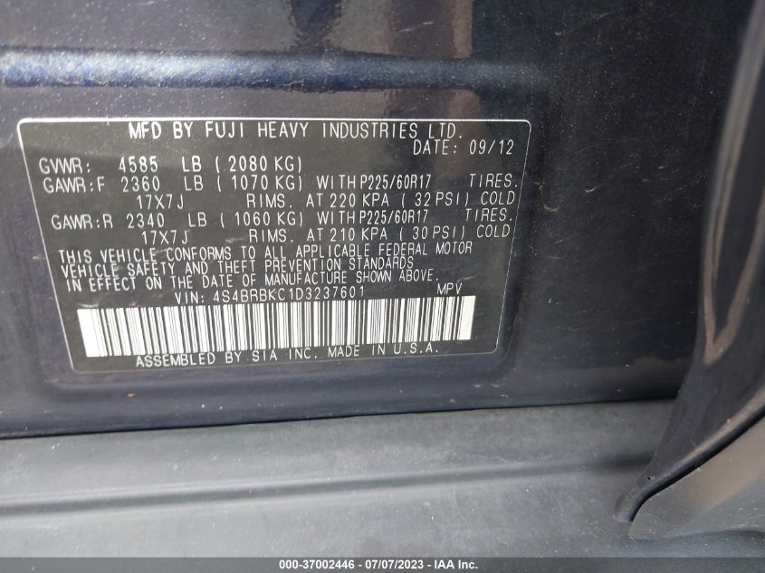 2013 SUBARU OUTBACK 2.5I LIMITED - 4S4BRBJC7D3318670