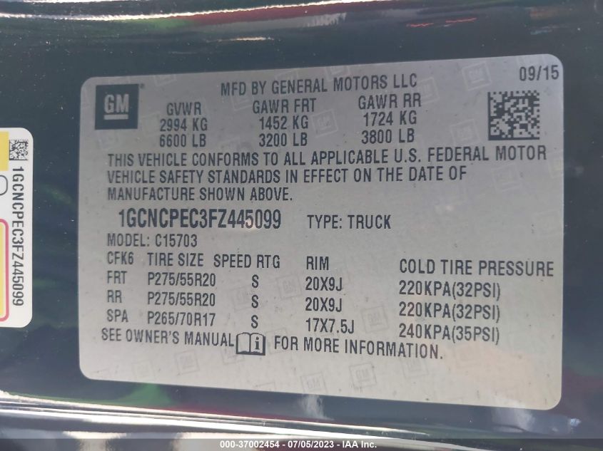 2015 CHEVROLET SILVERADO 1500 WORK TRUCK - 1GCNCPEC3FZ445099