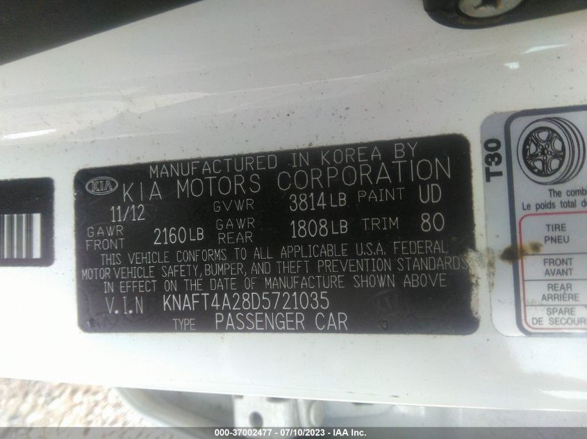 2013 KIA FORTE LX - KNAFT4A28D5721035