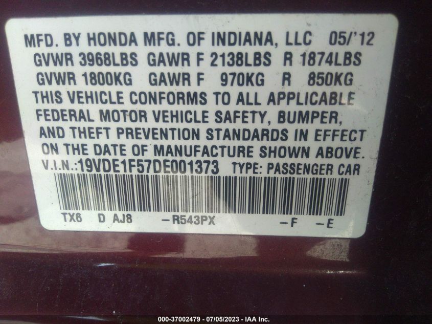2013 ACURA ILX PREMIUM PKG - 19VDE1F57DE001373